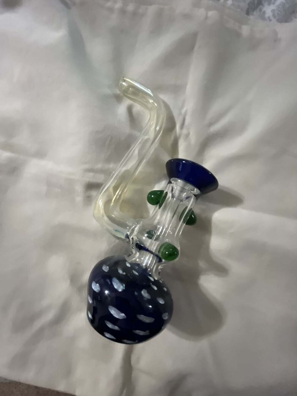Handblown Glass Bubbler  with Blue and White Spotted Base